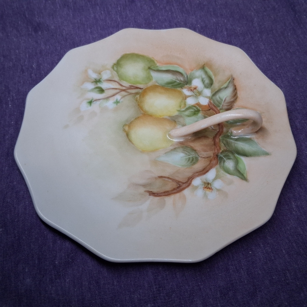 Vintage Hand-painted Fruit Citrus Dish Lemon Tray Tea Service Handled Plate - Picture 7 of 16